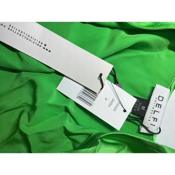 Delfi 'Luna' Green Silk Feather-Trim Wrap Mini Dress Size M -  www.greenwatershopping.com
